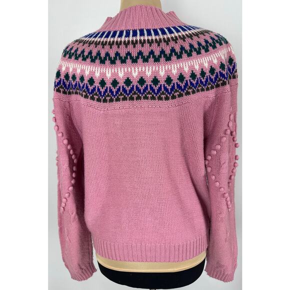 Vintage Cabin Creek Size Medium Fair Isle Crew Neck Sweater Pom Pom Sweater - Picture 8 of 16